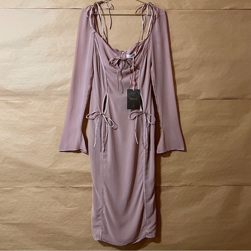 House of CB | NWT Ophelia Dress Blush Cutout Midi Dress Bow Ties Pink Size S